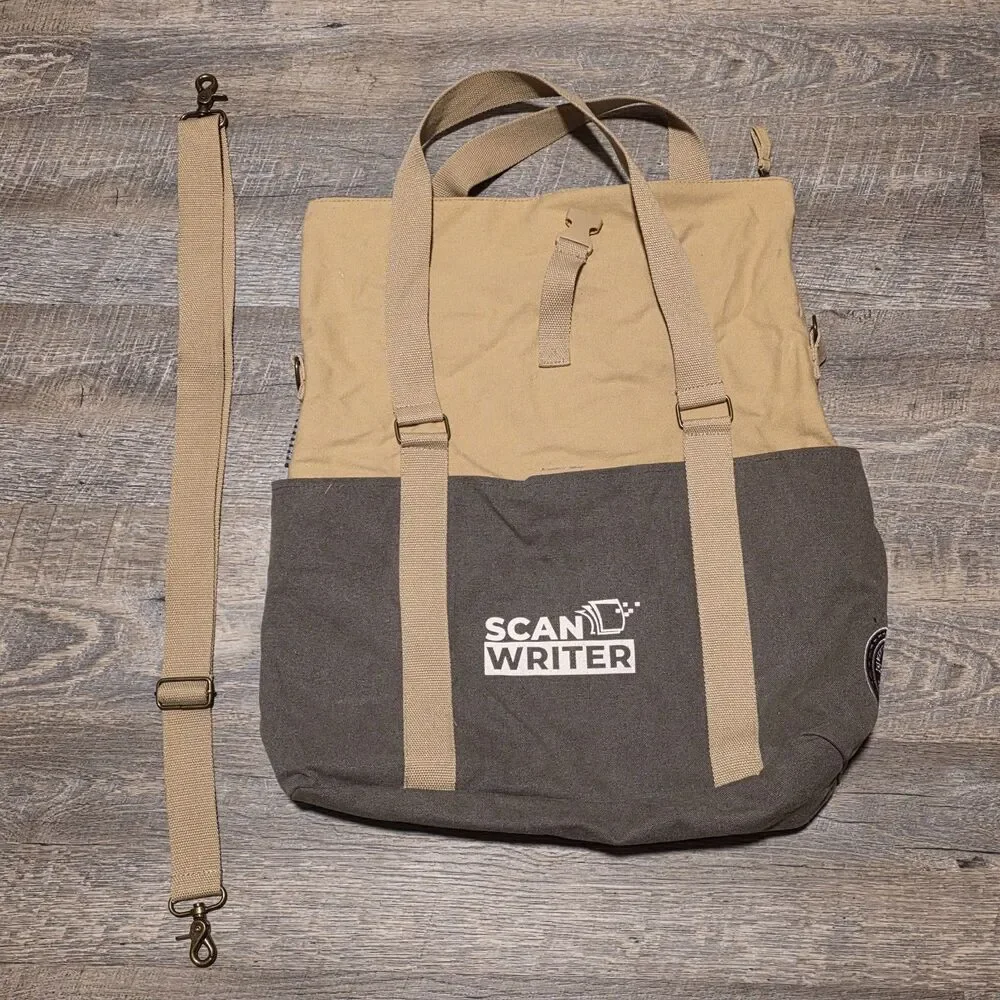 Scan Writer Green Tan Tote Carry Bag Vintage Cotton Field Co Collection 19X6X5